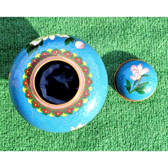 Vintage Cloisonné Floral Ginger Chinese Enamel Art-Mid 20th Century 8" Vase EUC - Picture 4 of 6